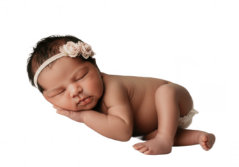 Newborn baby isolated on clean white background, cute infant portrait symbolizing innocence, purity, childhood, love, parenting, family care, tenderness, fragile life, happiness, and precious early mo