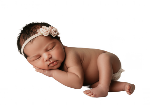 Newborn baby isolated on clean white background, cute infant portrait symbolizing innocence, purity, childhood, love, parenting, family care, tenderness, fragile life, happiness, and precious early mo