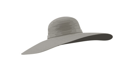 Stylish grey wide-brimmed summer hat for women. Elegant floppy headwear accessory for sun protection, isolated vector illustration