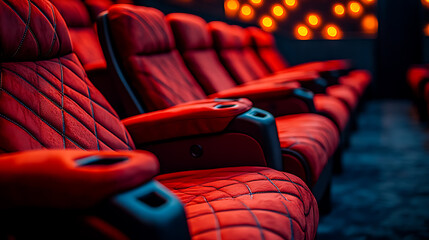 Obraz premium Luxurious Red Cinema Seats in a Modern Movie Theater
