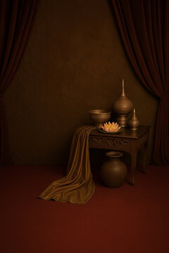 background studio Thai vintage golden carved setup
