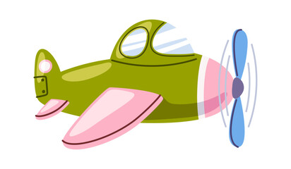 Green plane with spinning propeller