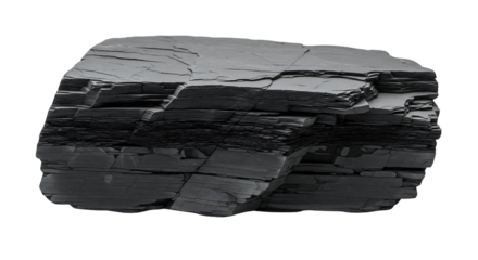 Piece of black layered slate rock for product display or geology study. Isolated on transparent background, png