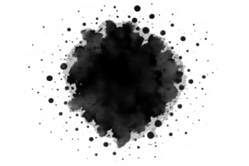 Black ink stain spreading on transparent background