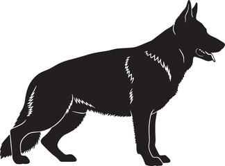 German Shepherd dog silhouette, black vector illustration of Alsatian canine, K9 profile stencil for logo or decal