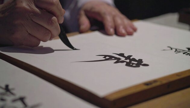 Close-up of calligraphy in progress