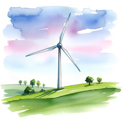 Watercolor green energy, windmill generator