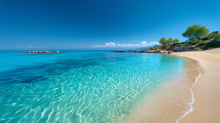 Fototapeta premium serene beach with clear waters and blue sky