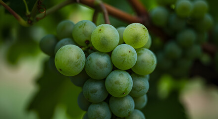 Lush Green Grapes on the Vine: Close-Up of Vineyard Freshness