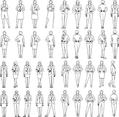 Collection of businesswomen in various poses and outfits 1