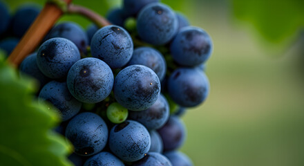 Ripe Blue Grapes on the Vine: Close-Up of Vineyard Harvest