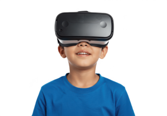 Child Using VR Headset PNG on Transparent Background – Kid Experiencing Virtual Reality for Gaming, Education, and Technology Concepts, Perfect for Future Tech, Digital Learning, and Innovation Design