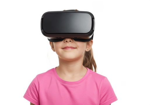 Child Using VR Headset PNG on Transparent Background – Kid Experiencing Virtual Reality for Gaming, Education, and Technology Concepts, Perfect for Future Tech, Digital Learning, and Innovation Design - Powered by Adobe