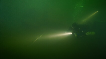 Scuba diving in the lake
