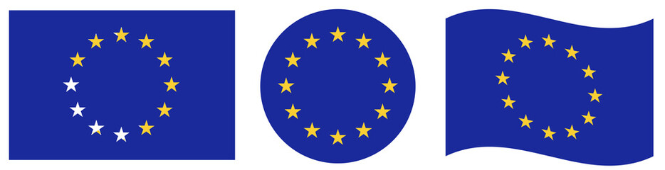 European union flag in circle shape, colors and proportion correctly. Official waving flag of European Union EU.