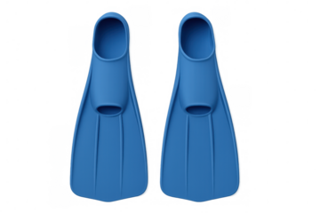 Blue diving fins resting against transparent backdrop, symbolizing underwater adventure and summer water sports equipment