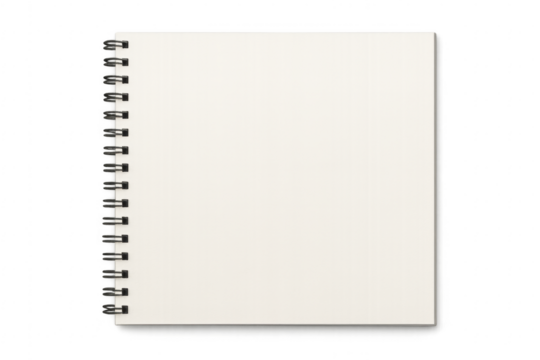 Blank notebook with black spiral binding on transparent background