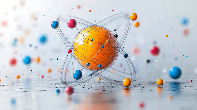 Abstract Atom Model Colorful 3D Rendering of Molecular Structure