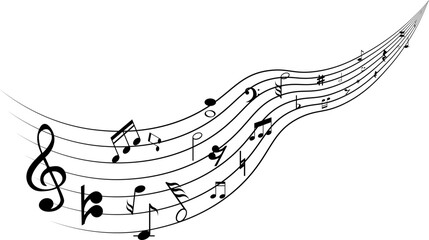 Musical notes on wavy staff lines silhouette vector © Serhii Bielik