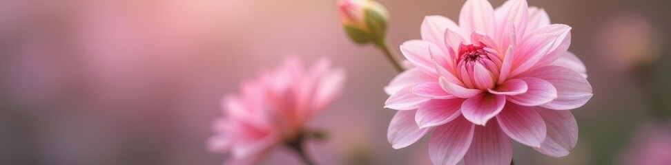 Obraz premium Pastel dahlia bloom, delicate petals, soft focus, gentle, design, flora