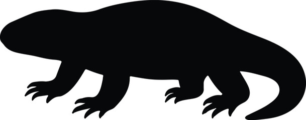 Silhouette Monitor lizard reptile animal black shape vector illustrator