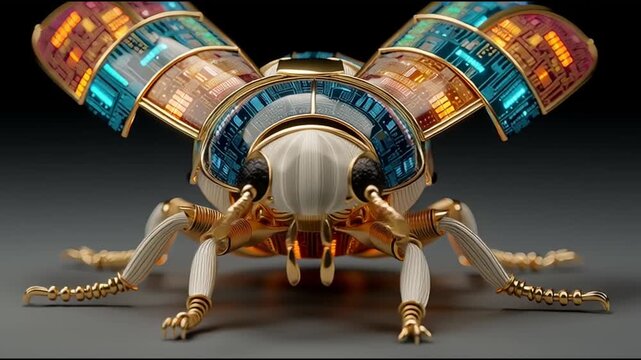 Intricate robotic beetle design showcasing vibrant circuit patterns