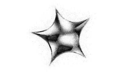 Abstract 3D star icon with brutal stipple gradient and retro photocopy effect. Futuristic geometric shapes in gritty texture for Y2K style banners, music posters, and digital grunge vector