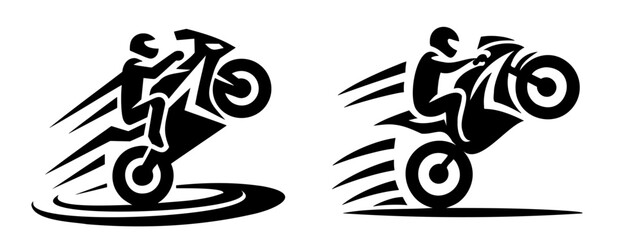 Motorcycle Wheelie Icon Vector — Stunt Silhouette Graphic Design