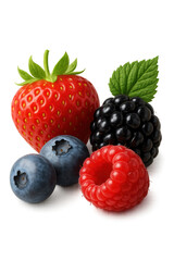 Fresh strawberry, blackberry, blueberry and raspberry on transparent background