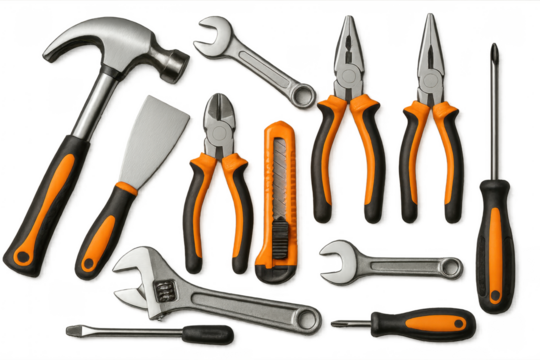 Assorted hand tools lying on transparent background - Powered by Adobe