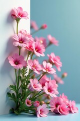 Obraz premium Delicate gypsophila spilling from a corner, isolated , baby's breath, corner arrangement