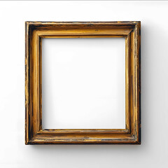 An extremely thin antique picture frame in a goldbrown hue hangs horizontally on a pristine white wall Despite its minimalist almost delicate profile the frame r