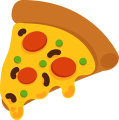 Flat vector illustration of a pepperoni pizza slice with melted cheese