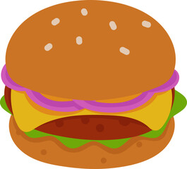 Cute cartoon hamburger illustration with toppings