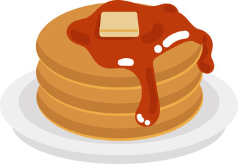 Flat vector illustration of pancakes with syrup and butter