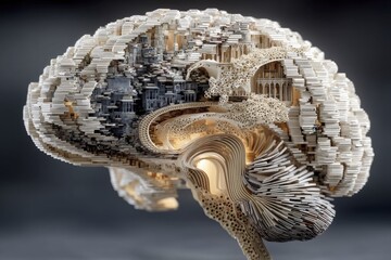 Naklejka premium Intricate Architectural Design Depicting Abstract Model Brain Sculpture