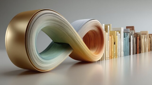 Endless Loop of Knowledge: Books Arranged in an Infinite Symbol on Modern Design Background