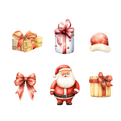 Cozy watercolor Christmas icons. A set of cute New Year elements.