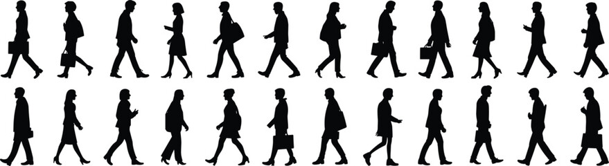 Business Silhouettes Walking, Professional Commute, Office People, Corporate Group, Vector Illustration