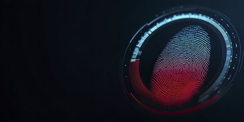 Futuristic Digital Fingerprint with Neon Lights and Dark Background