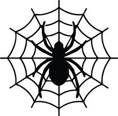 Silhouette spider in web halloween graphic vector illustrator