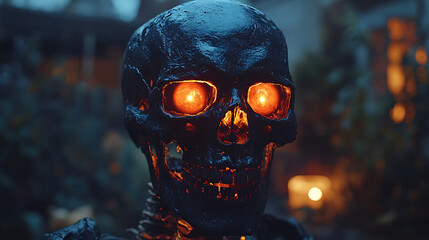 Glowing Skull in Dark Garden - Halloween Decoration