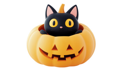 Black Cat in Pumpkin Halloween Decoration