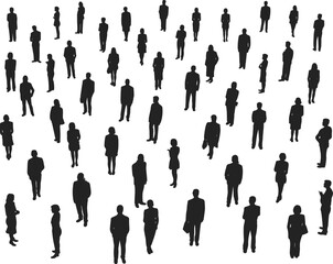 Silhouettes of Diverse Business Professionals, Standing Poses, Corporate Formation, White Background Vector