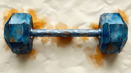 Rustic Blue Metal Dumbbell on Crumpled Paper Background