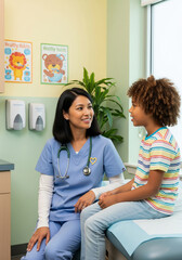 Fototapeta premium Discussion amicale entre pédiatre et jeune patient