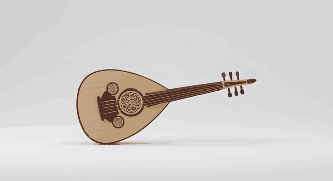Elegant wooden oud musical instrument isolated on a clean white background. Traditional Middle Eastern lute for Arabic music performance