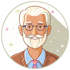 Obraz premium Cartoon portrait of senior man with beard and glasses vector illustration