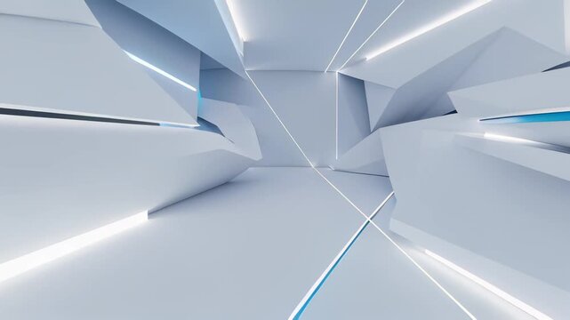 Dynamic Dolly Shot Through a Futuristic Minimalist Space Showcasing Advanced Technology in a Sleek Environment