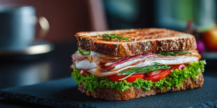 Elegant Workspace with Delicious Sandwich Lunch